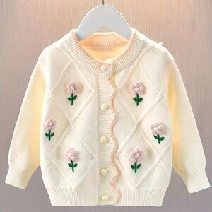 Pink Embroidered Floral Cardigan Sweater